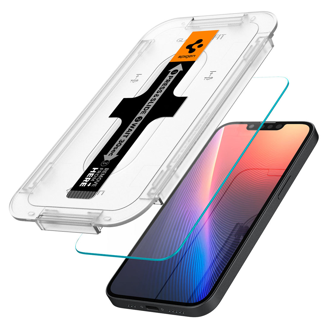 AGL03386 - iPhone 16e Screen Protector EZ FIT GLAS.tR (Sensor Protection) showing the device, two screen protectors, and ez fit tray