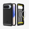 ACS09721 - Pixel 10 Pro XL Case Rugged Armor (MagFit) in black showing the back, front and inside