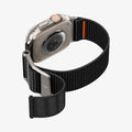 AMP05981 - Apple Watch (45mm) DuraPro Flex Ultra in Black showing the back, side, partial inner and bottom with flowing side of the strap