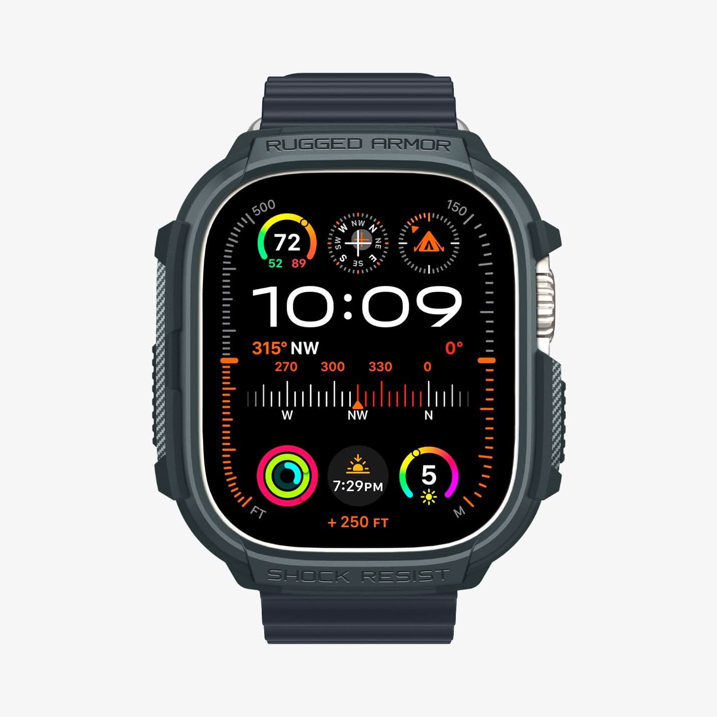 ACS07383 - Apple Watch (49mm) Rugged Armor in Abyss Green showing the front and sides