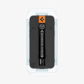 AGL07907 - iPhone 17 Pro Max GLAS.tR EZ Fit | Sensor Protected showing the front, with installation tray attached to the device