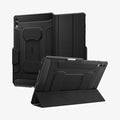 ACS10150 - Galaxy Tab S11 Ultra Rugged Armor Pro showing the back, front and device propped up by built in kickstand