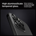 AGL05205 - iPhone 16 Pro / 16 Pro Max Optik Pro Lens Protector in black showing the high aluminosilicate tempered glass. Better resistant to scratch and stronger to impact than other tempered glass