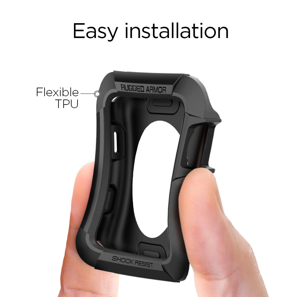 062CS24469 - Apple Watch Series (Apple Watch (45mm)) Case Rugged Armor in black has easy installation. Demonstrate the flexibility TPU of the case by pressing it with two fingers.