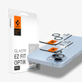 AGL07166 - iPhone 15 / 15 Plus Optik Pro Lens Protector in blue showing the device, two optik pro lens protectors and packaging